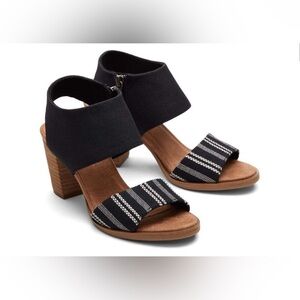 Toms Black and Brown Sandals with Chunky Ankle Strap